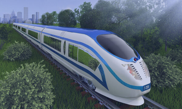 A Large Long Train On A Track